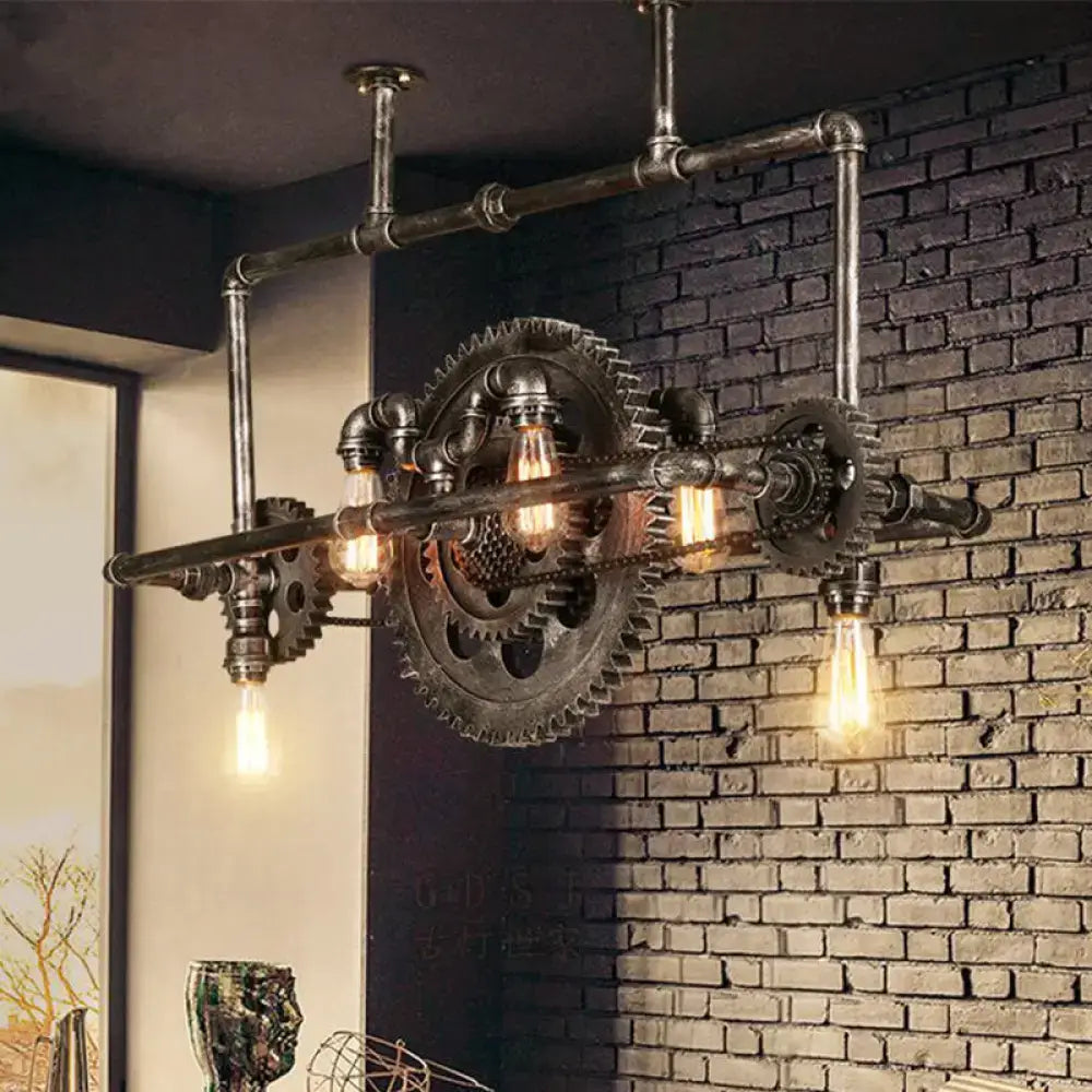 Industrial vintage black gear chandelier dining room edison light