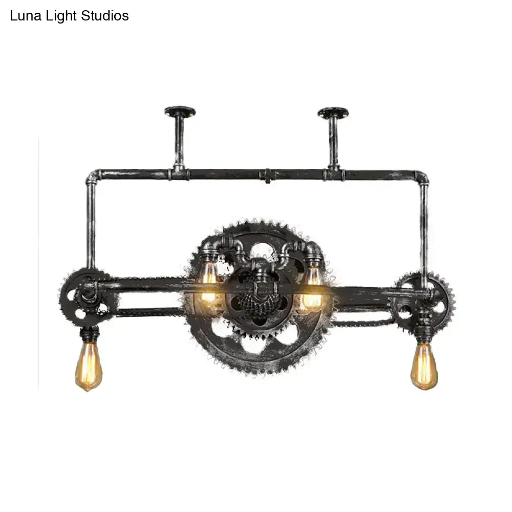 Industrial vintage black gear chandelier dining room edison light