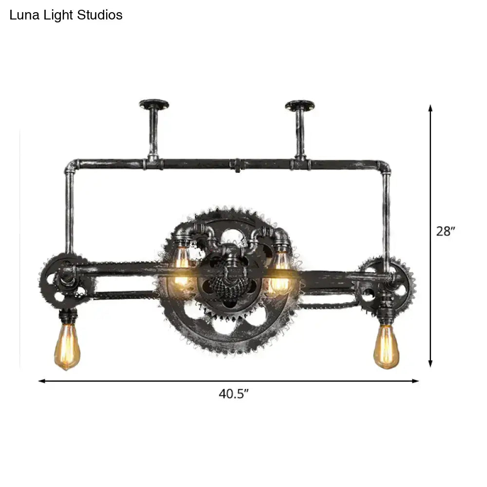 Industrial vintage black gear chandelier dining room edison light