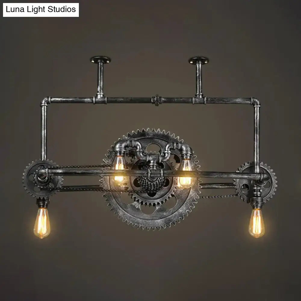 Industrial vintage black gear chandelier dining room edison light