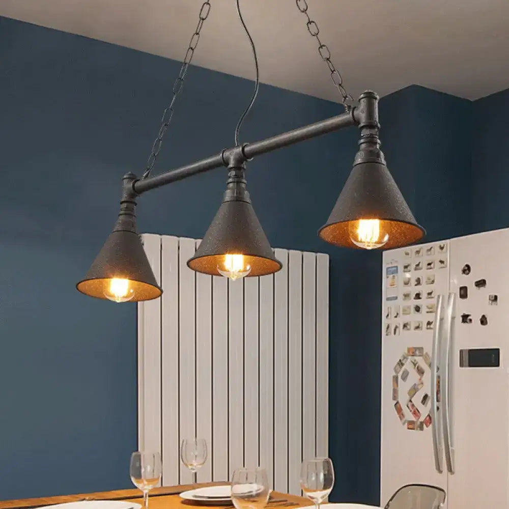 Industrial vintage black metal island lighting dining room 3 light