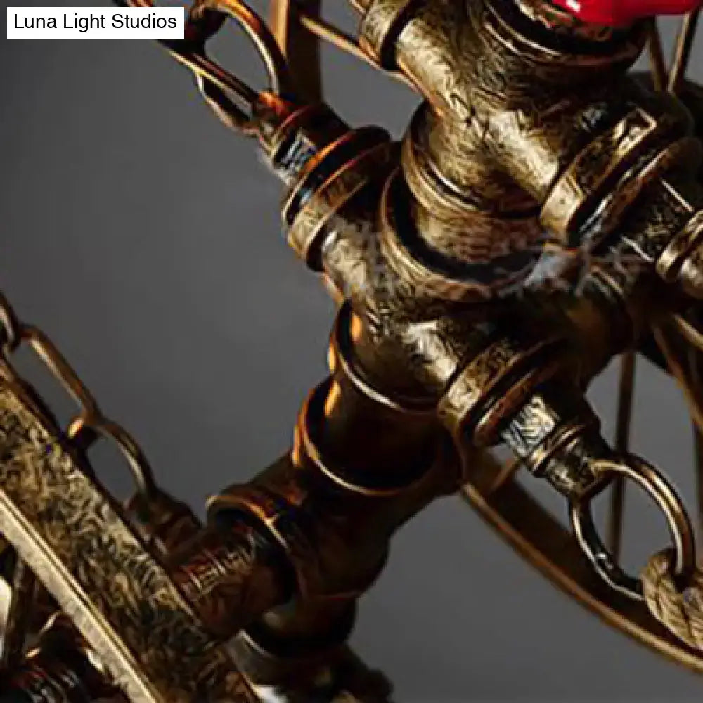 Industrial vintage brass bicycle wheel design pendant light restaurant