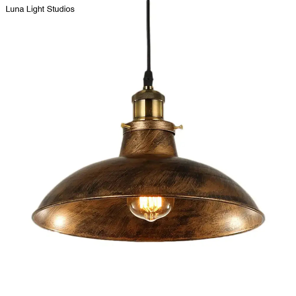 Industrial weathered brass wrought iron pendant light kitchen dome