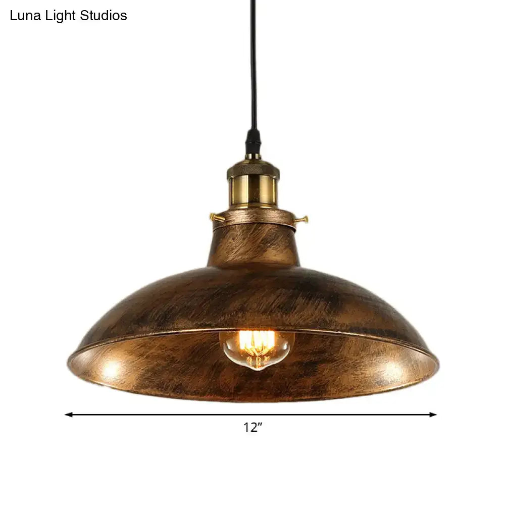 Industrial weathered brass wrought iron pendant light kitchen dome