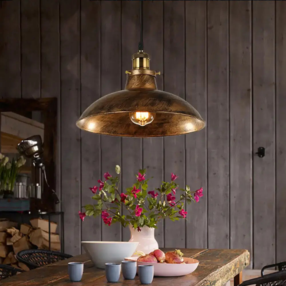 Industrial weathered brass wrought iron pendant light kitchen dome