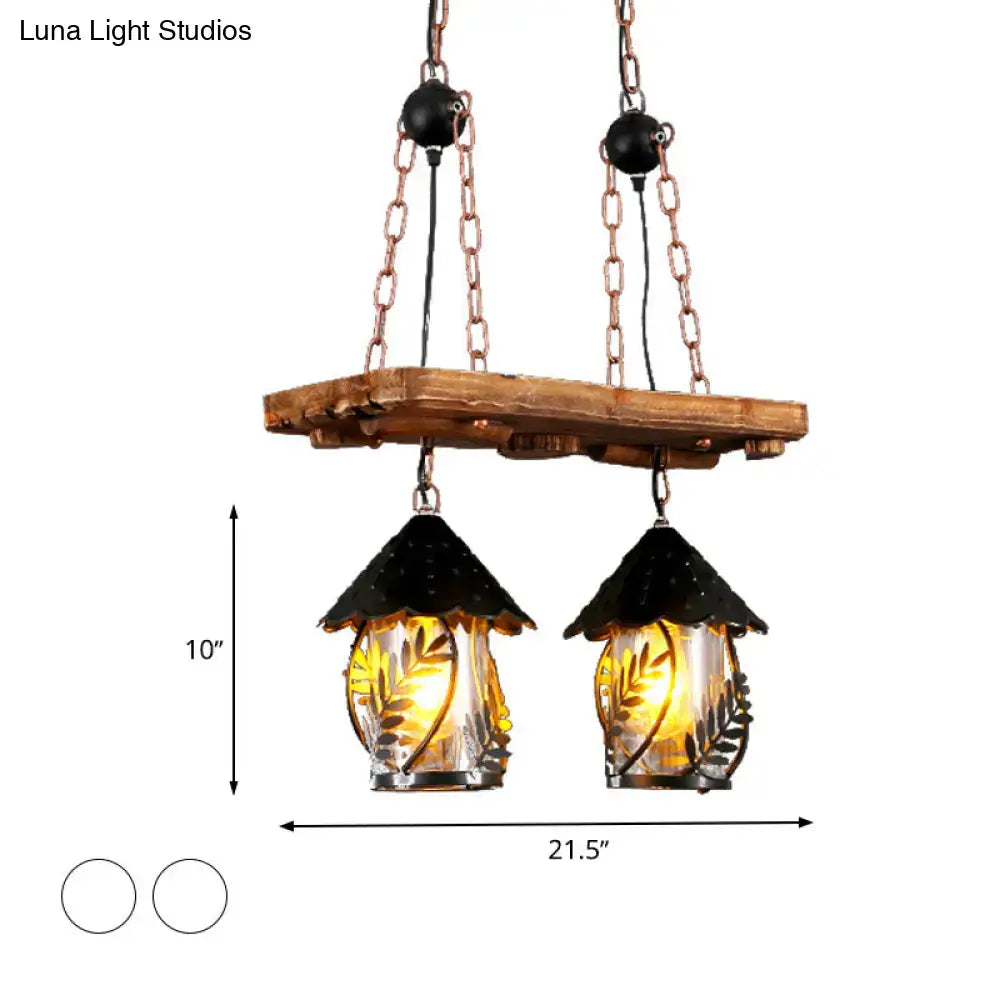 Industrial white clear wood lantern island lighting dining room