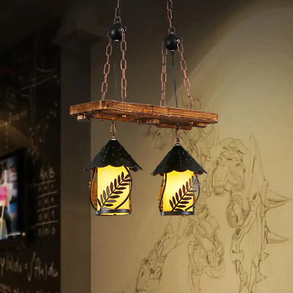 Industrial white clear wood lantern island lighting dining room