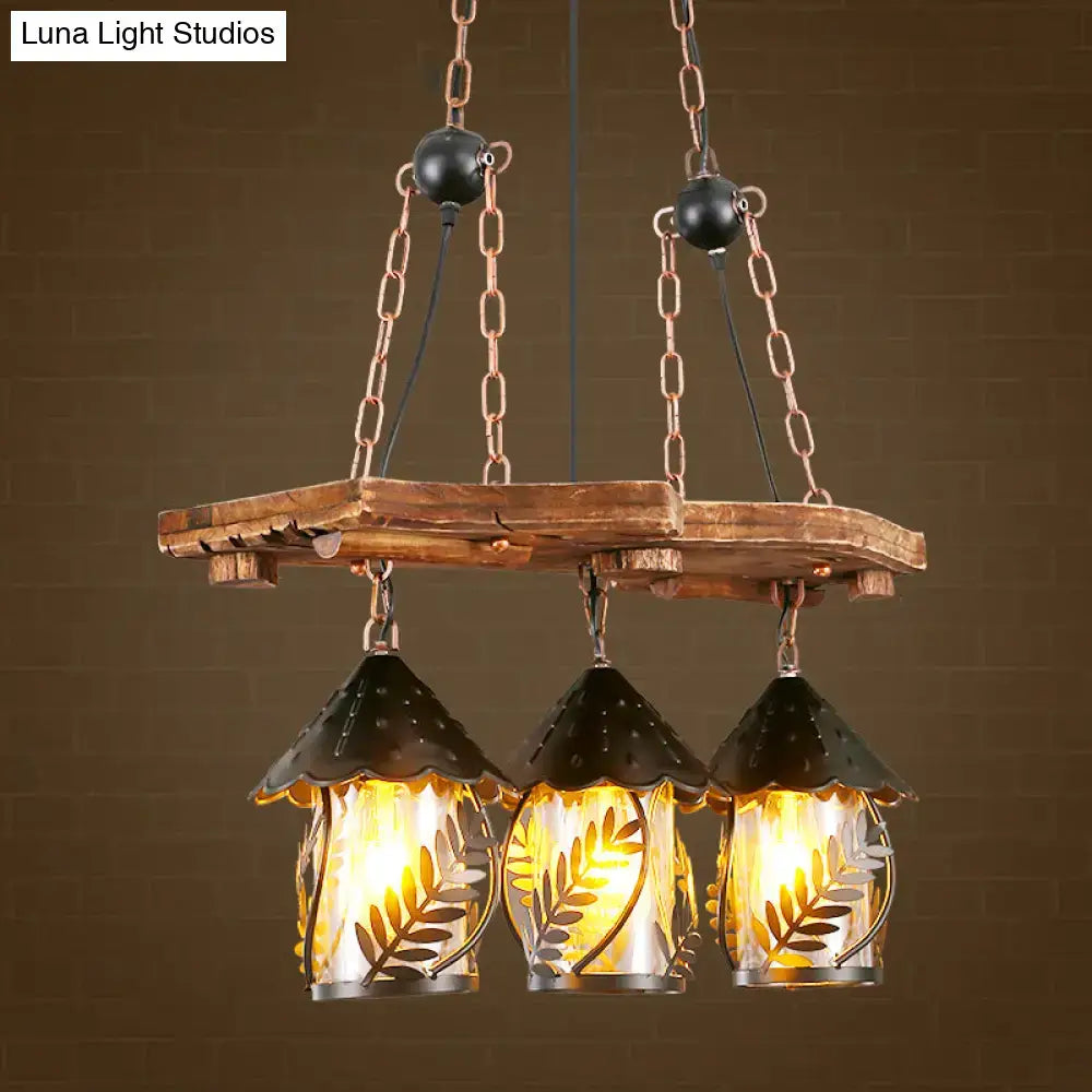 Industrial white clear wood lantern island lighting dining room