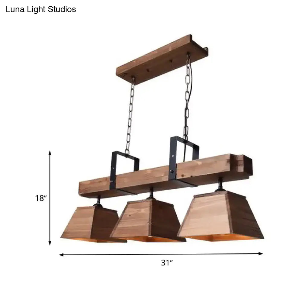 Industrial wood 3 light trapezoid chandelier dining room e26 e27