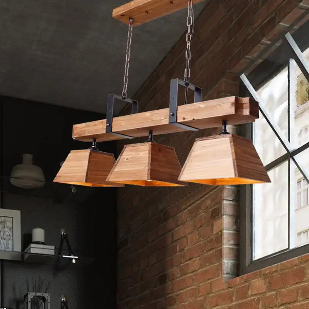 Industrial wood 3 light trapezoid chandelier dining room e26 e27