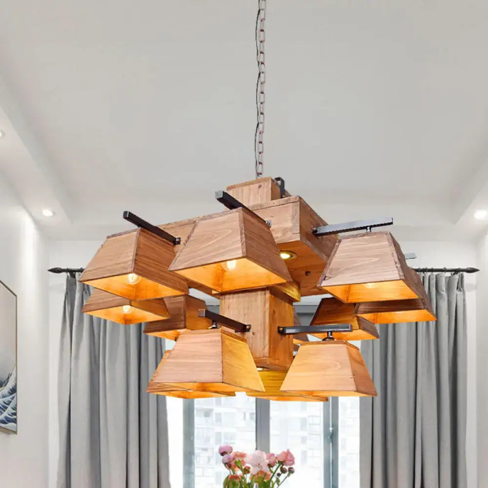 Industrial wood 3 light trapezoid chandelier dining room e26 e27