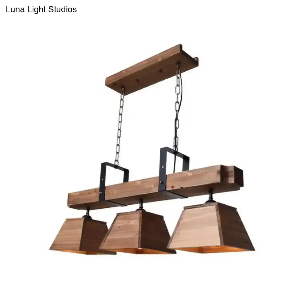 Industrial wood 3 light trapezoid chandelier dining room e26 e27