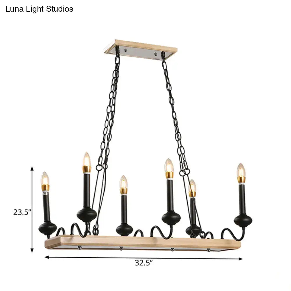 Industrial wood and black metal candle style island light dining room