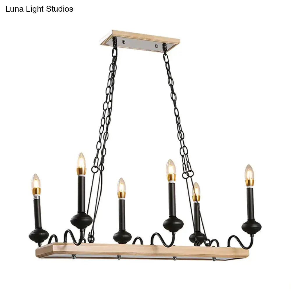 Industrial wood and black metal candle style island light dining room