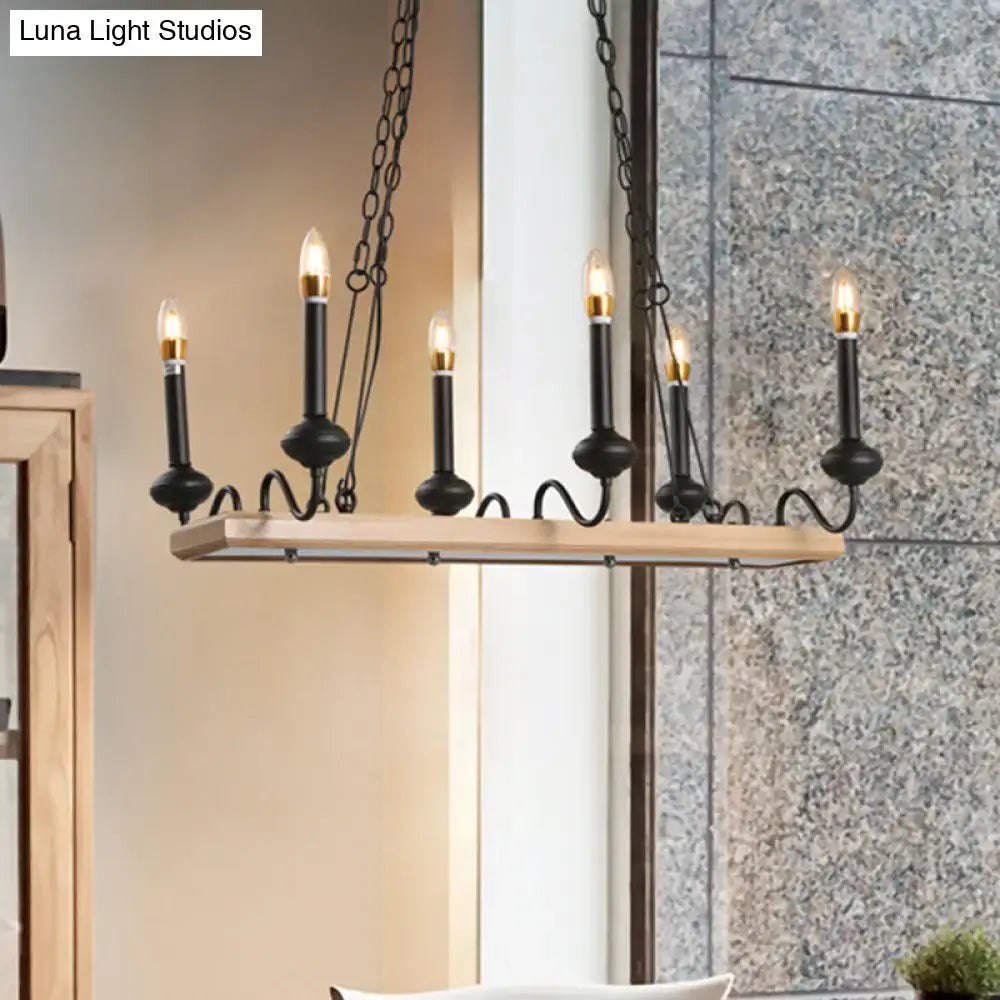 Industrial wood and black metal candle style island light dining room