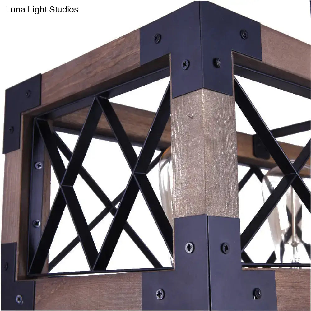 Industrial wood and black metal island lamp dining room pendant light