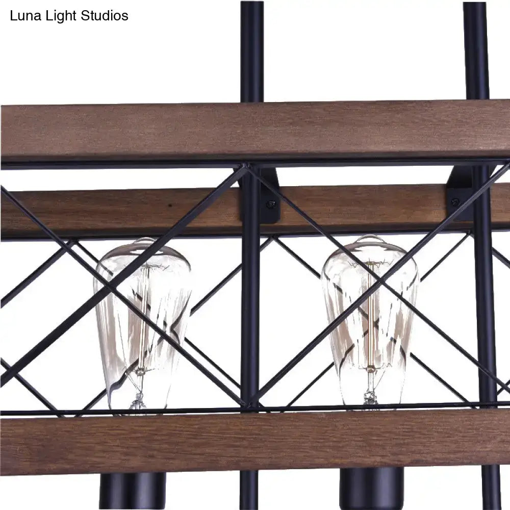 Industrial wood and black metal island lamp dining room pendant light