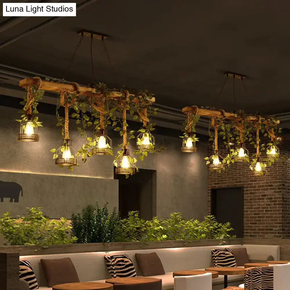 Industrial wood pendant light with vines dining room led chandelier
