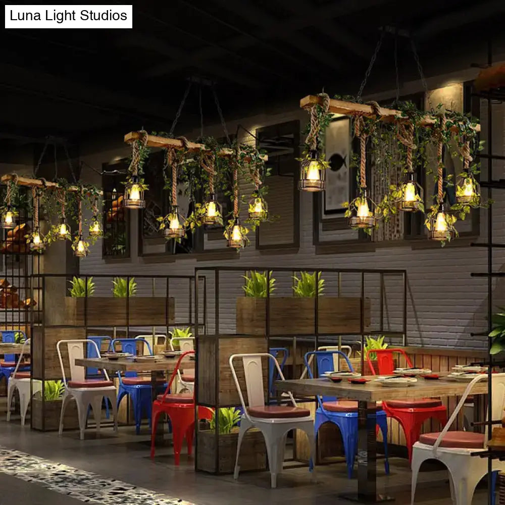 Industrial wood pendant light with vines dining room led chandelier