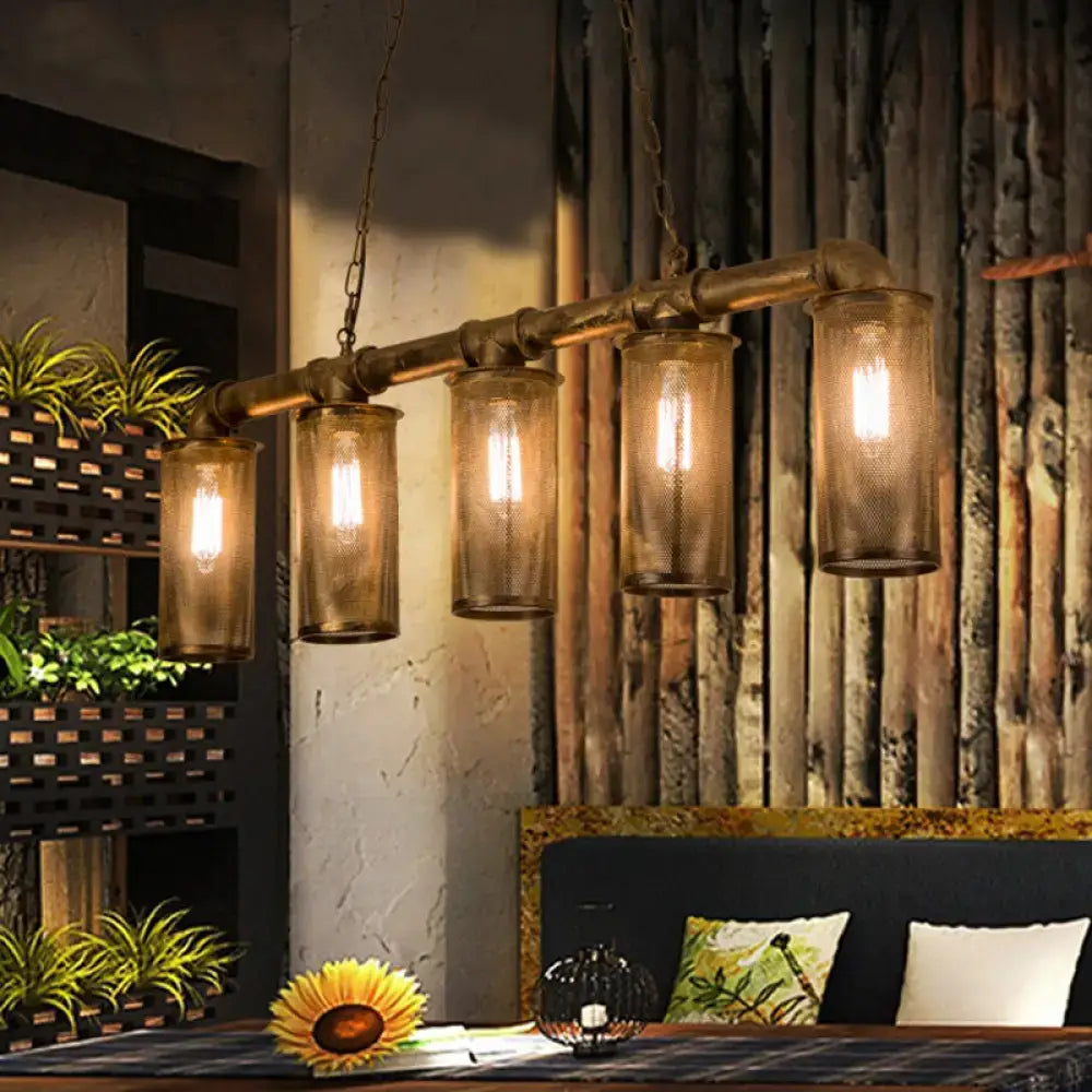 Industrial wrought iron brass pendant light – kitchen 5 head e26 e27