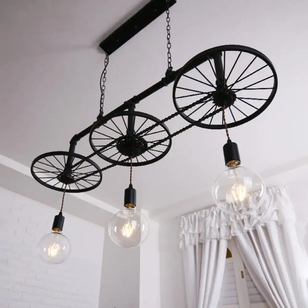 Industrial wrought iron wheel island light for kitchen dining room