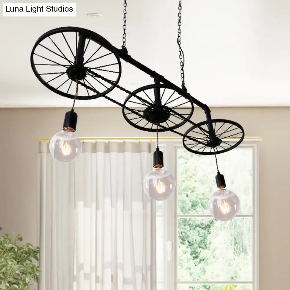 Industrial wrought iron wheel island light for kitchen dining room