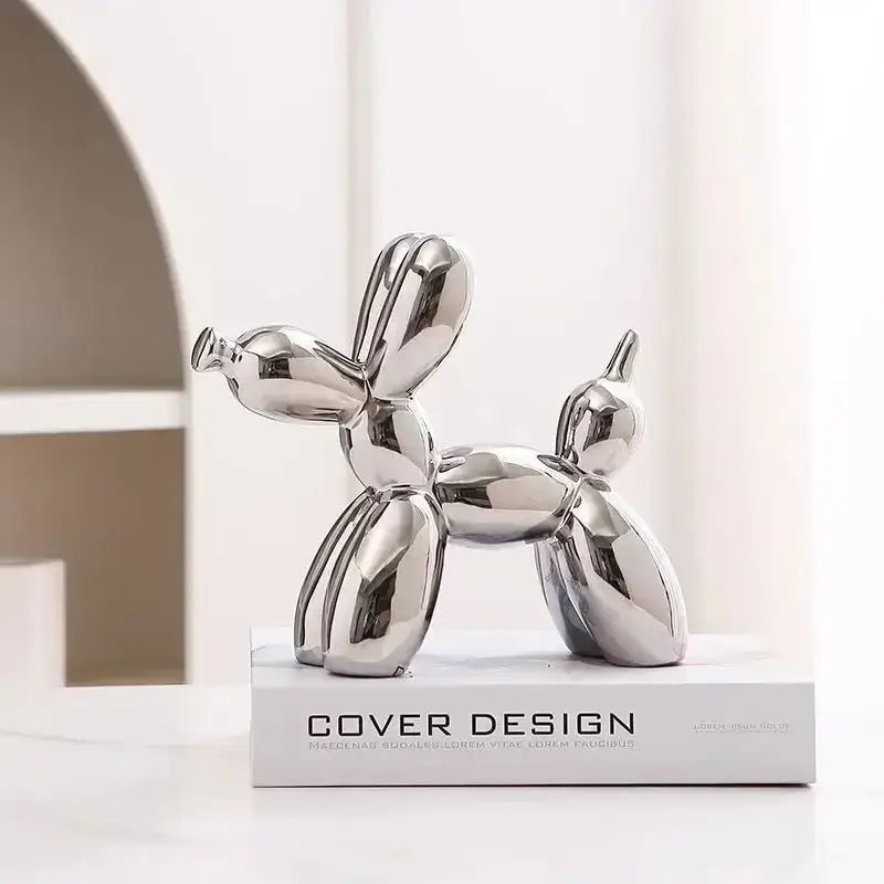 Iridescent glossy balloon dog ceramic sculpture living room decor