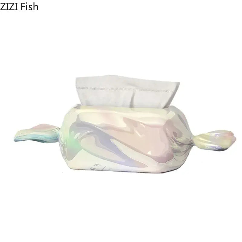 Iridescent whale ceramic tissue box holder living room decor