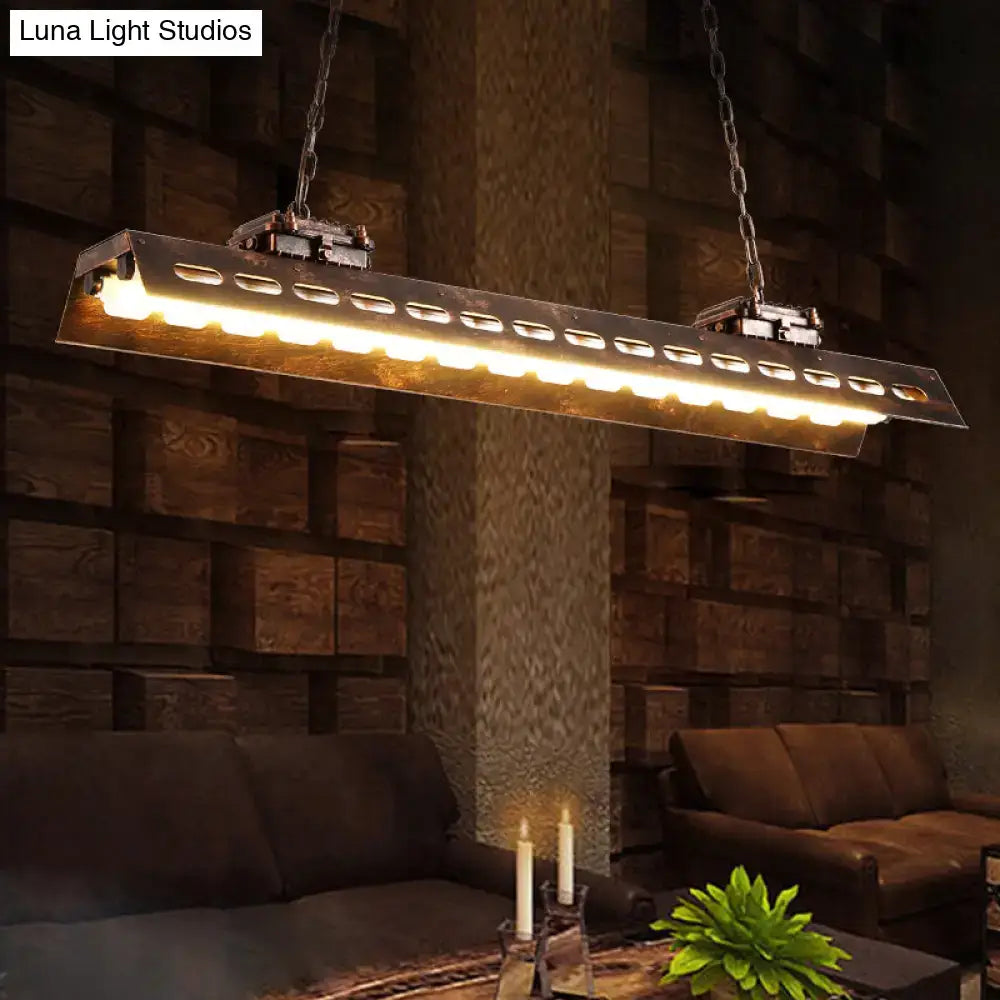 Island Lighting Fixture Antiqued Iron Rectangular