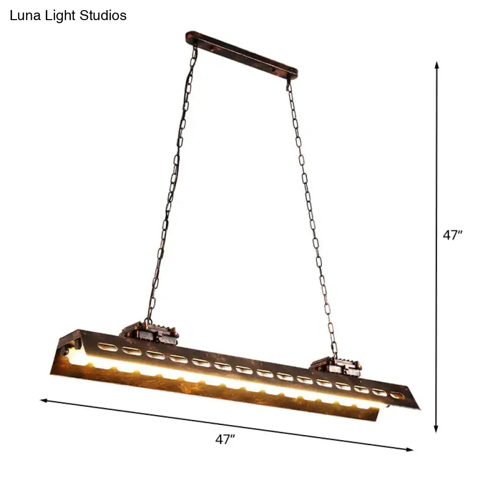 Island Lighting Fixture Antiqued Iron Rectangular