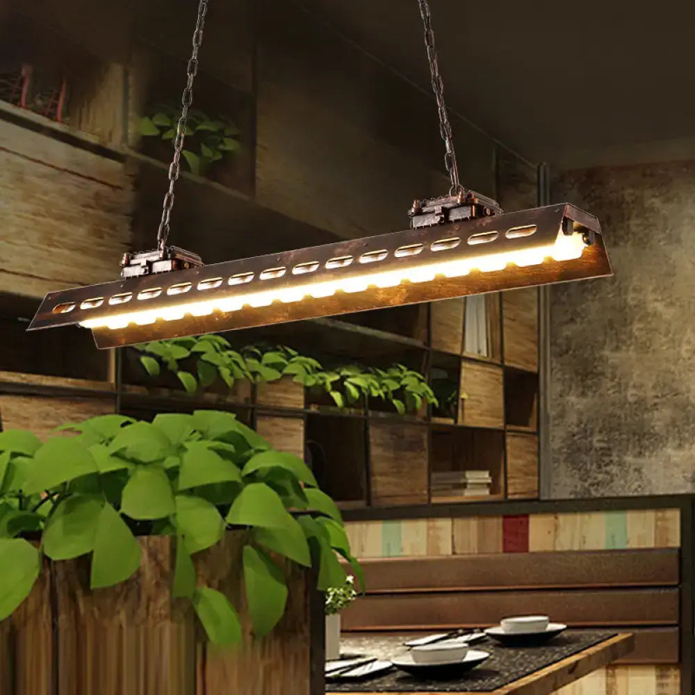 Island Lighting Fixture Antiqued Iron Rectangular