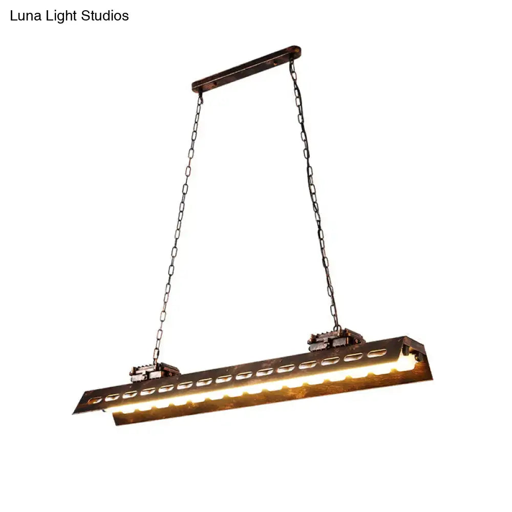 Island Lighting Fixture Antiqued Iron Rectangular