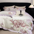 Ivory floral blooming flowers embroidery bedding set bedroom duvet cover