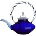 Japanese cobalt blue glass teapot kitchen twisted handle decor