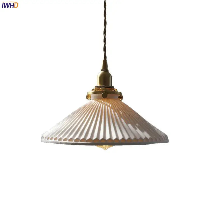 Suspension LED de salle à manger en céramique nervurée crème japonaise