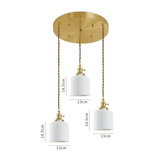 Suspension LED de salle à manger en céramique nervurée crème japonaise