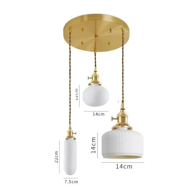 Suspension LED de salle à manger en céramique nervurée crème japonaise
