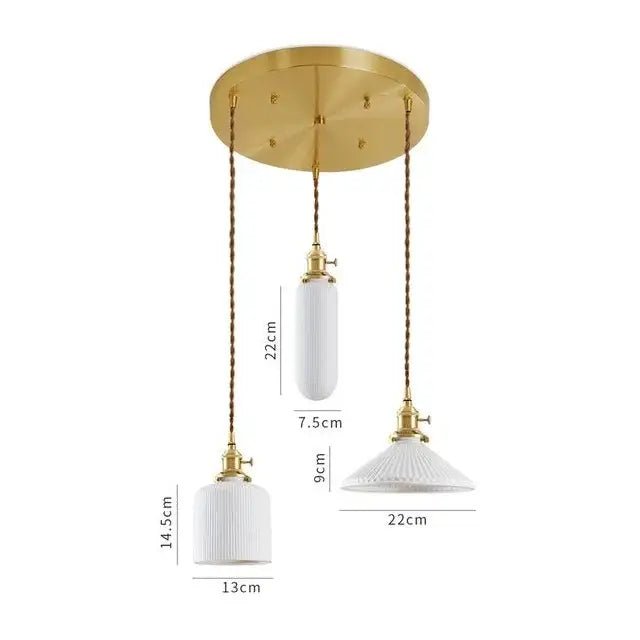 Suspension LED de salle à manger en céramique nervurée crème japonaise