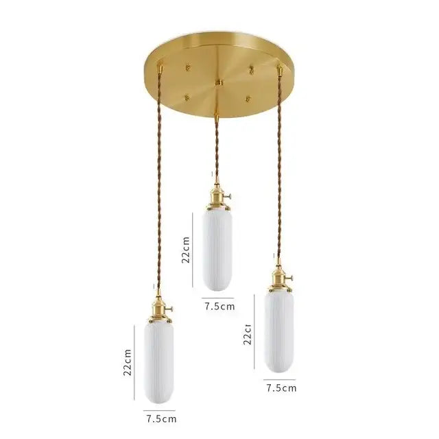 Suspension LED de salle à manger en céramique nervurée crème japonaise