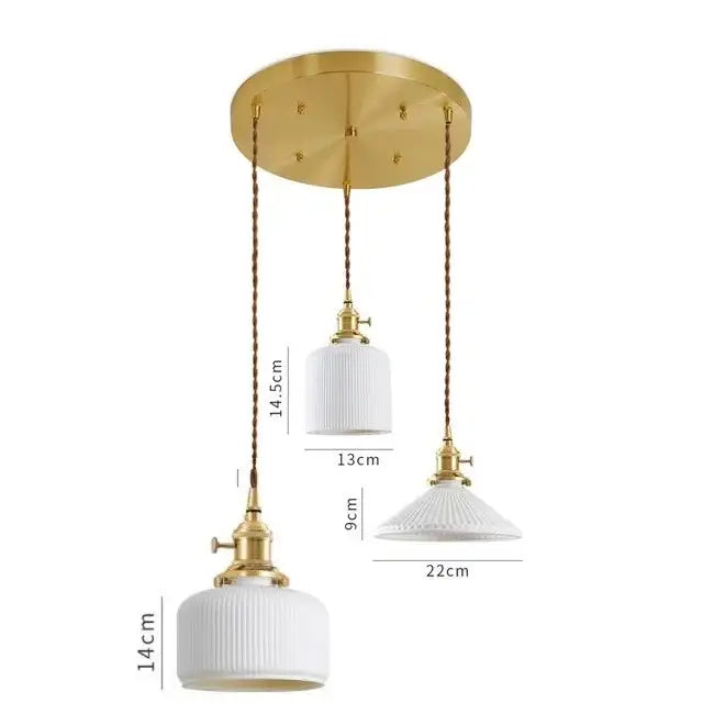 Suspension LED de salle à manger en céramique nervurée crème japonaise