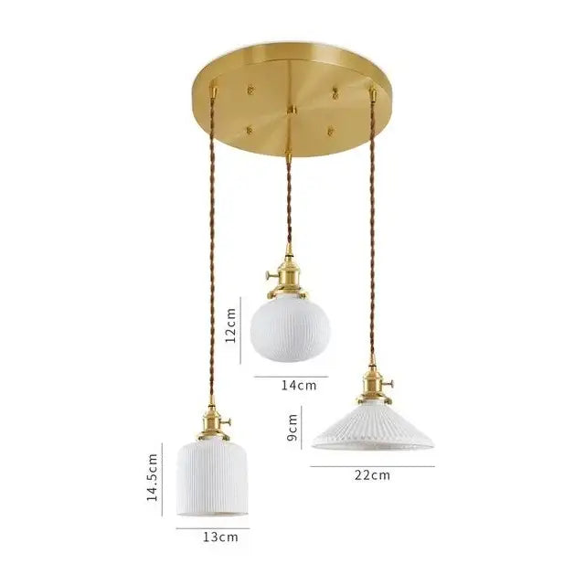 Suspension LED de salle à manger en céramique nervurée crème japonaise