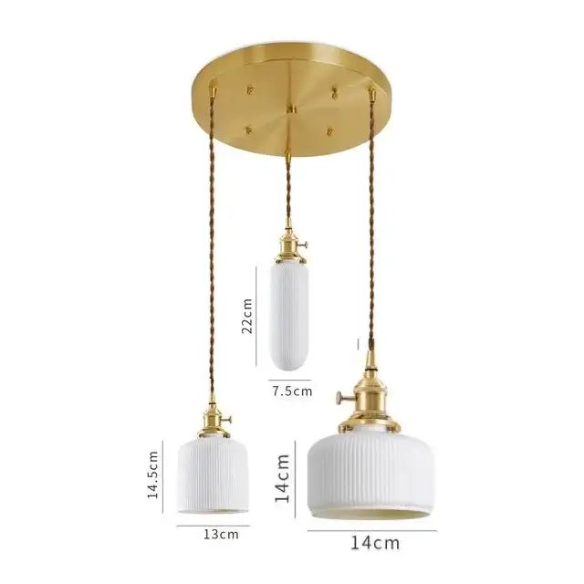 Suspension LED de salle à manger en céramique nervurée crème japonaise