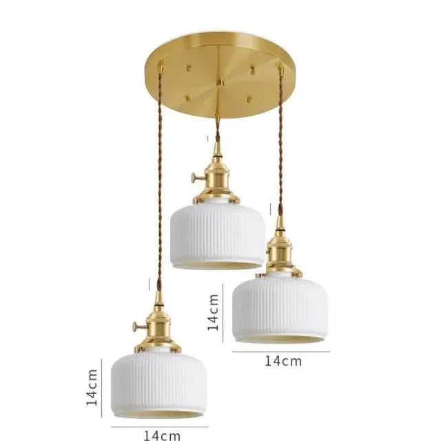 Suspension LED de salle à manger en céramique nervurée crème japonaise
