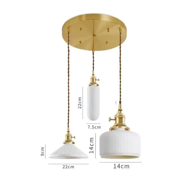 Suspension LED de salle à manger en céramique nervurée crème japonaise