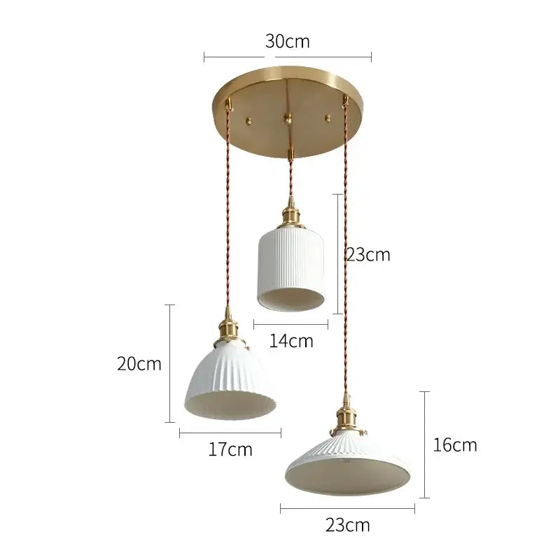 Suspension LED de salle à manger en céramique nervurée crème japonaise
