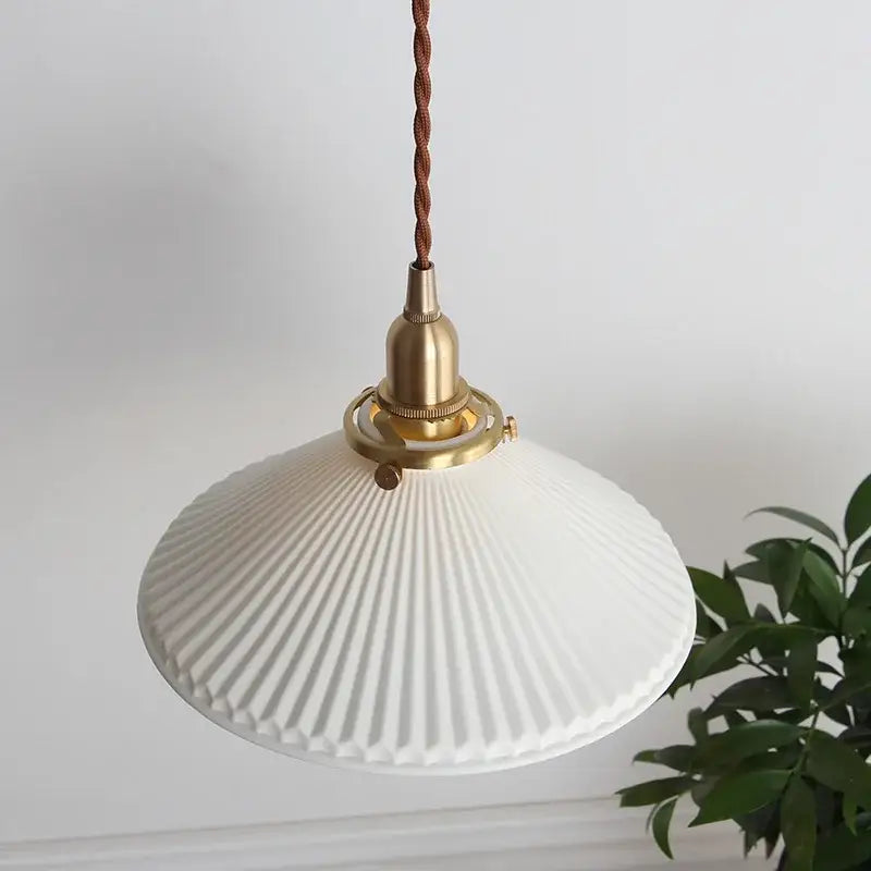 Suspension LED de salle à manger en céramique nervurée crème japonaise