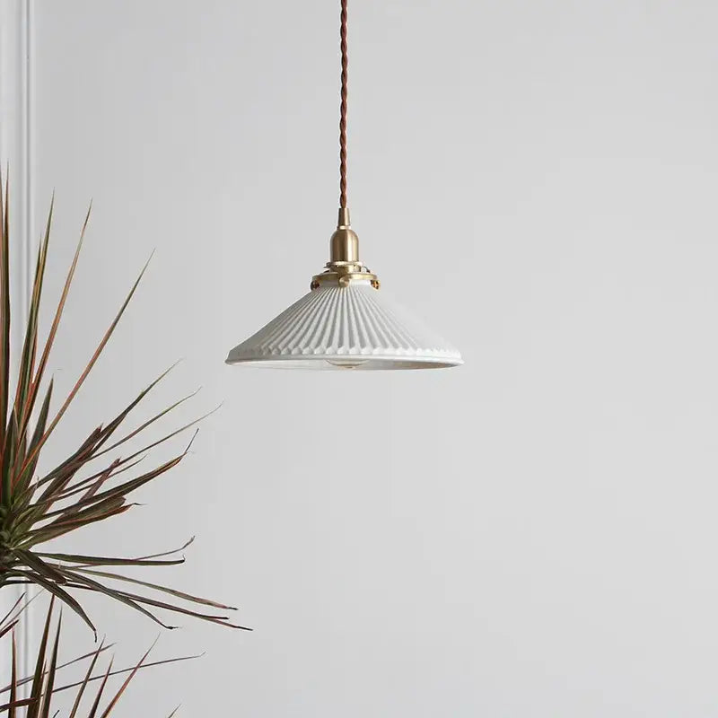 Suspension LED de salle à manger en céramique nervurée crème japonaise
