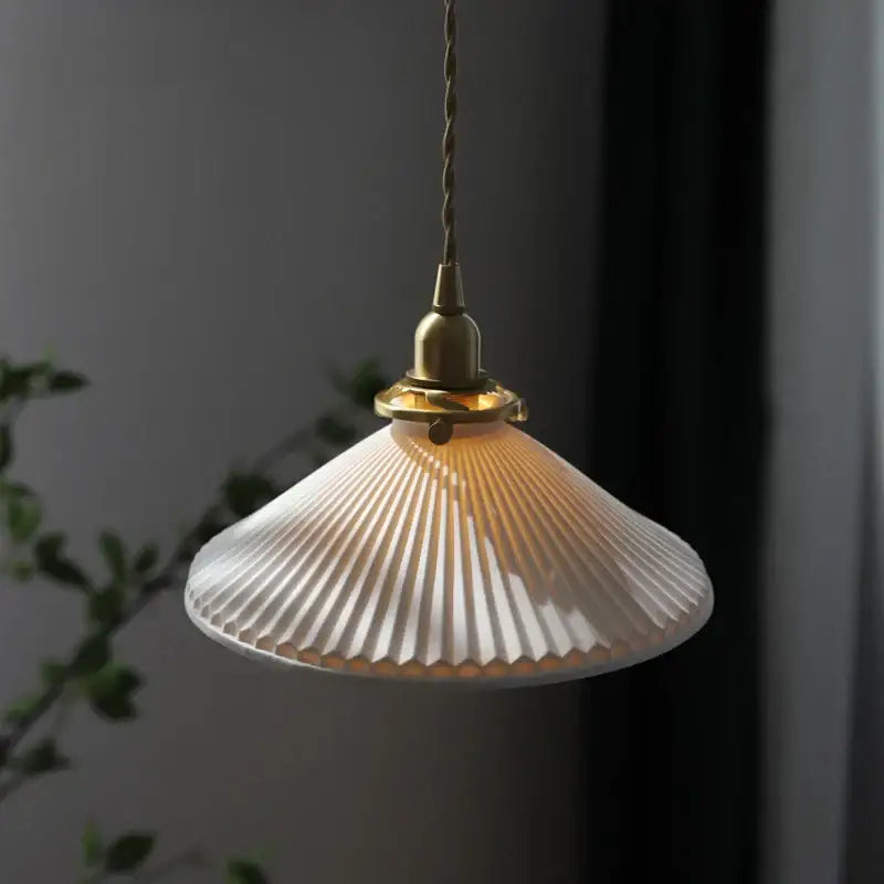 Suspension LED de salle à manger en céramique nervurée crème japonaise