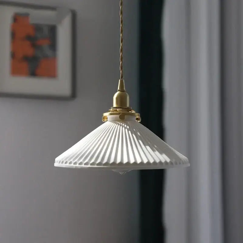 Suspension LED de salle à manger en céramique nervurée crème japonaise