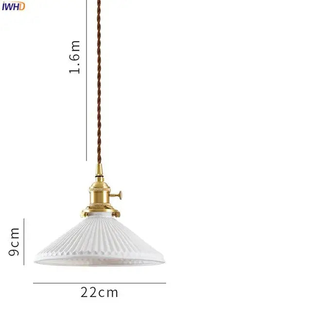 Suspension LED de salle à manger en céramique nervurée crème japonaise
